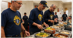 Knights serving at a community meal